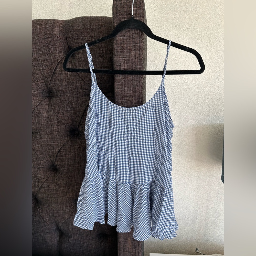 Blue Gingham Women's Peplum Tank